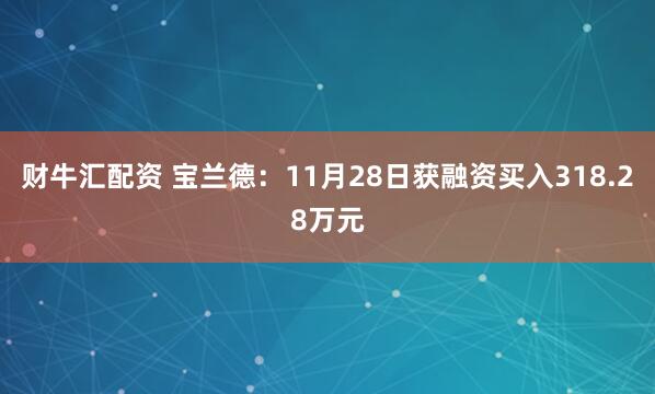 财牛汇配资 宝兰德：11月28日获融资买入318.28万元